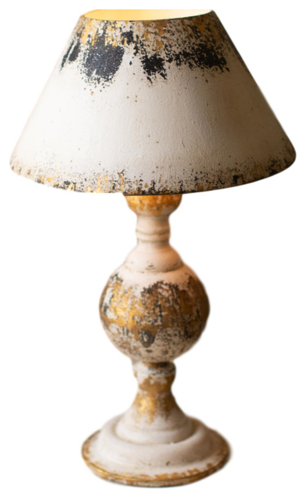 Rustic Farmhouse Metal Table Lamp 26" Distressed White Gold Finish
