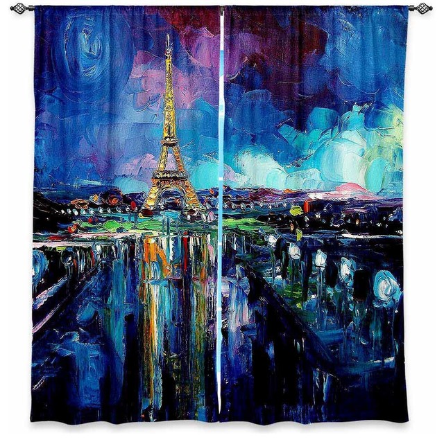 Parisian Night Eiffel Tower Window Curtains, 80"x82", Unlined