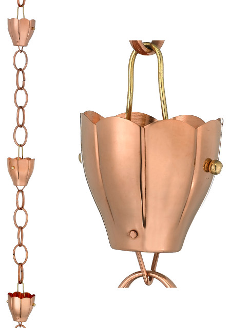 Small Single Link Pure Polished Copper with Installation Clip Rain Chain 8.5 ft