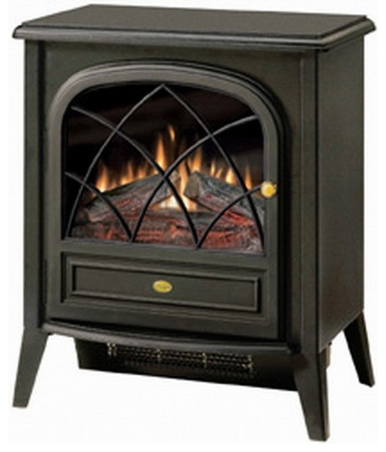Black Compact Stove Style Electric Fireplace Space Heater With 3d Flame