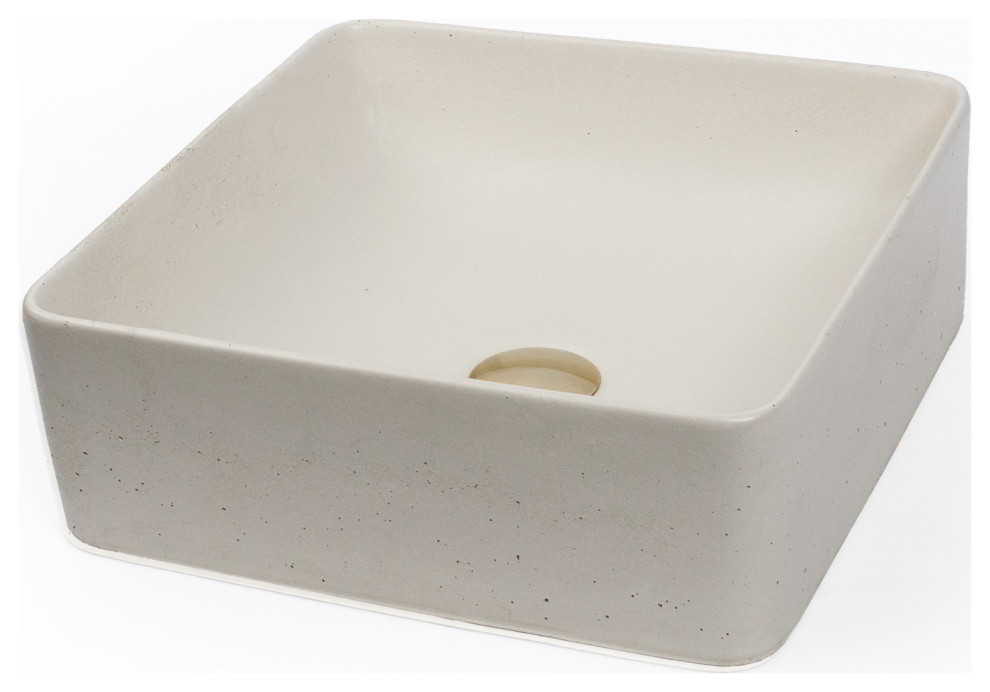Concrete Vessel Sink, Handmade, Square Design, Sleek and Modern Washbasin ., Whi