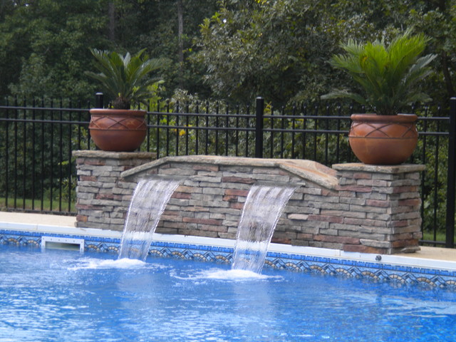 Wall With Sheer Decent Waterfall, How To Build A Waterfall For Inground Pool