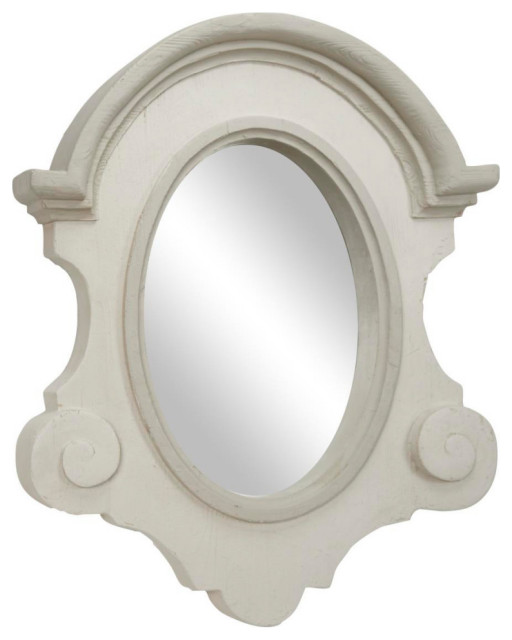 Antique Wood Oval Wall Mirror With Arched Frame and Carved Scrolls