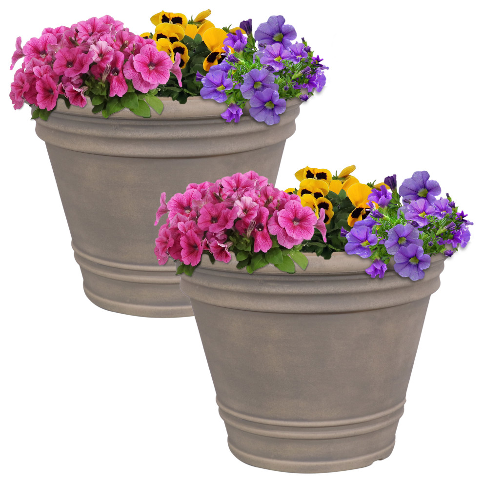 Sunnydaze Franklin Outdoor Flower Pot Planter, Beige, 20", Set of 2
