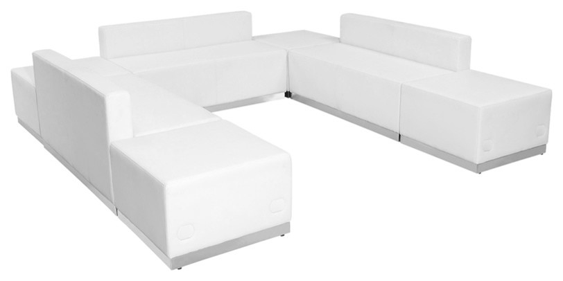 Melrose White Leather Reception Configuration, 7 Pieces