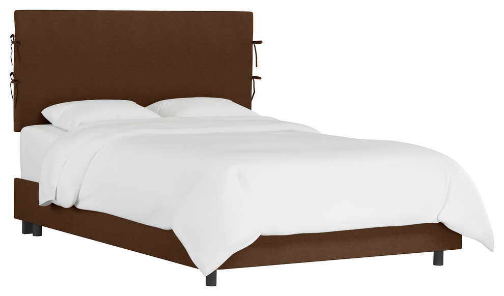 Bern Slipcover Bed With Ties, Linen Chocolate, King Transitional
