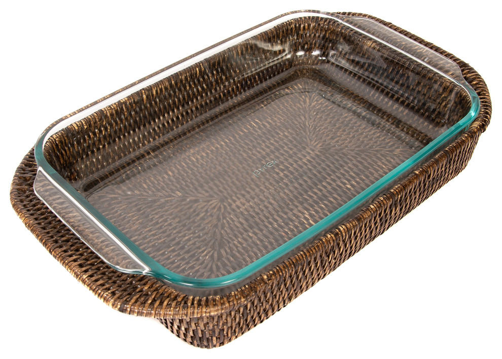 Artifacts Rattan™ Baker Basket With Pyrex, Espresso, 13"x9"