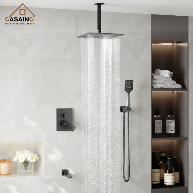 CASAINC 12" Ceiling Mount Modern Shower System Set w Handheld Spray ...