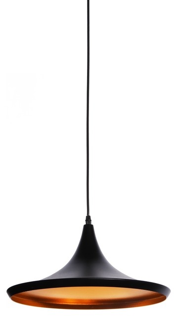 Modern Black and Gold Drum Style Pendant, Wide