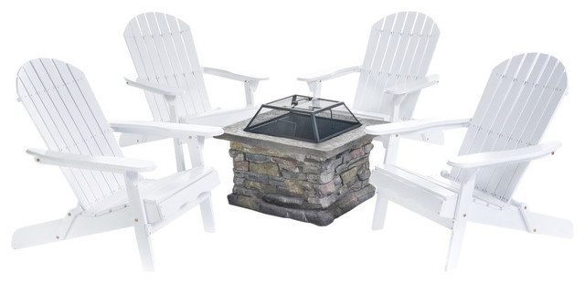 Gdf Studio 5 Piece Benson Outdoor Adirondack Chair Set With Fire