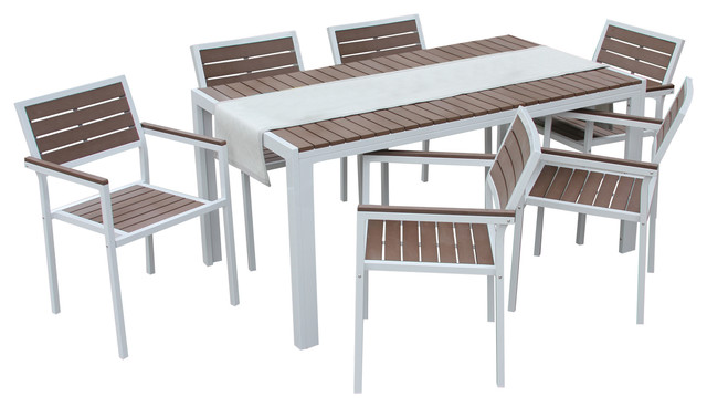 7-Piece Winston All Weather Outdoor Dining Set White/Bay Brown