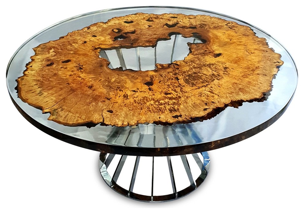 Rustic Ashwood Round Table, Epoxy Resin & Wood