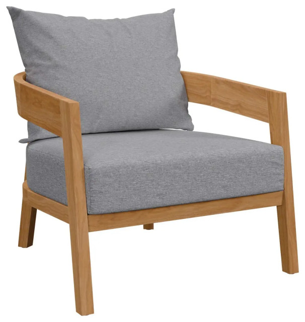 Outdoor Lounge Chair, Premium Teak Wood Frame & Cushioned Seat, Natural