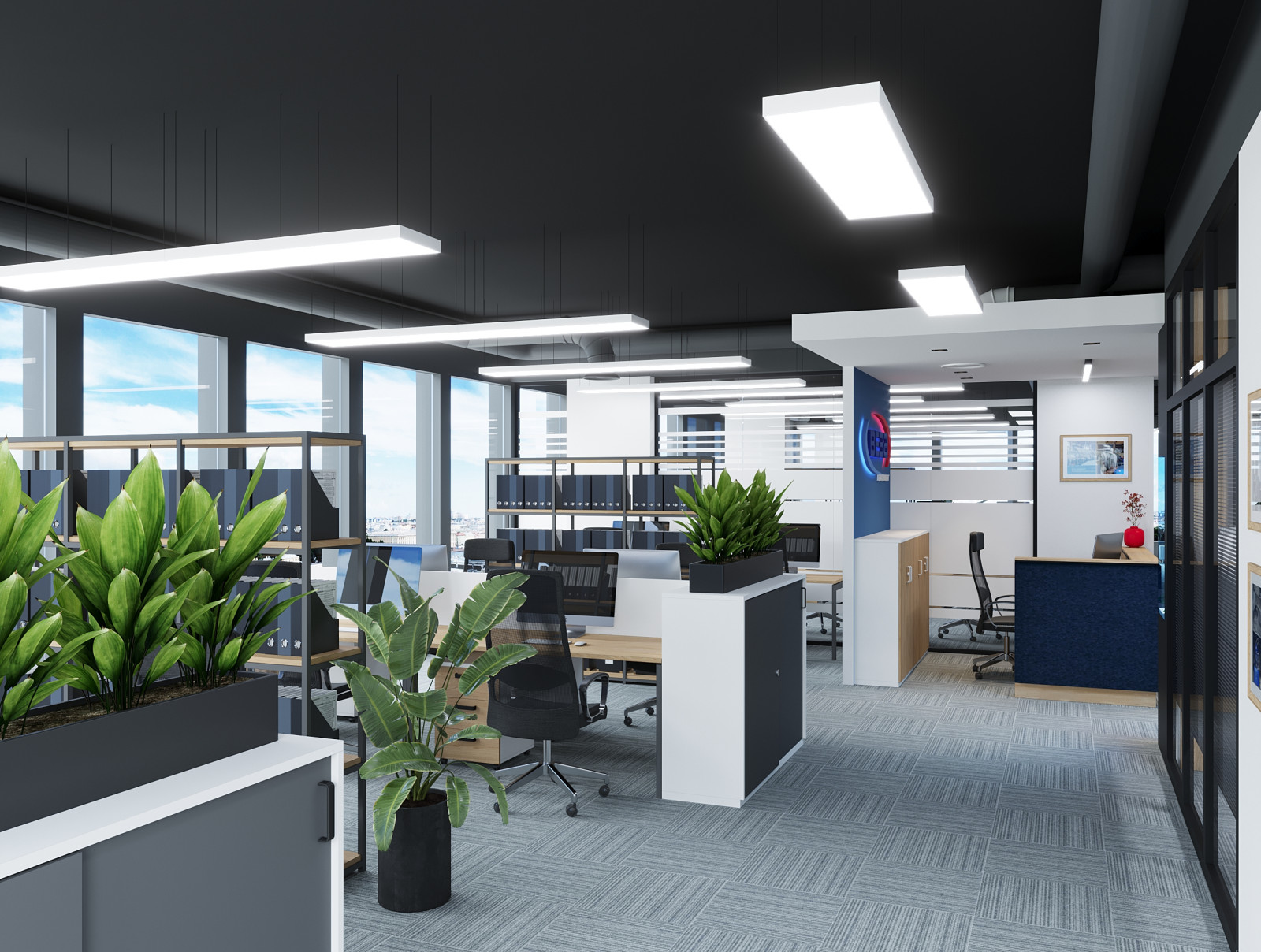 Интерьер офиса компании "ВЕЗА" в бизнес-центре Neboplaza в г. Екатеринбурге