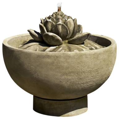 Smithsonian Lotus Garden Water Fountain, Aged Limestone