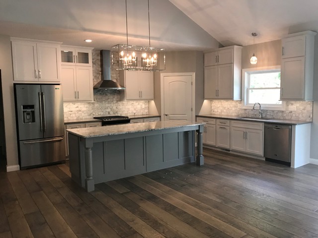 Koch Cabinets Prairie Painted White Maple MSI Fossil Grey Cambria ...