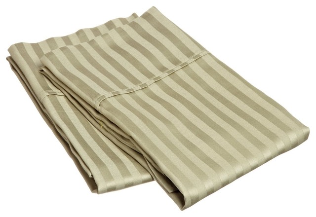 2 Piece Stripes 100% Egyptian Cotton Pillow Cases, Sage, King