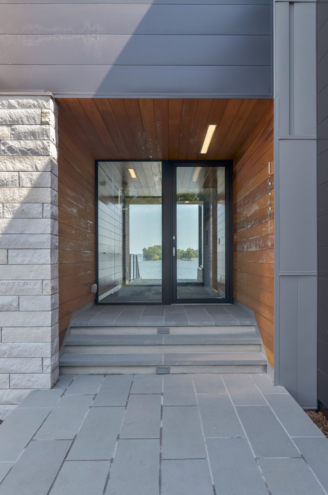 Photo of a contemporary entryway in Minneapolis with a single front door and a glass front door.