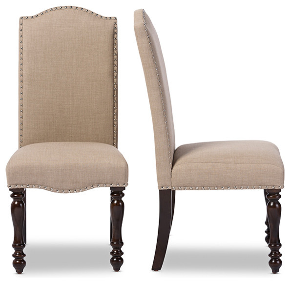 Wakefield French VintageStyle Oak Brown Beige Linen Dining Chairs, Set