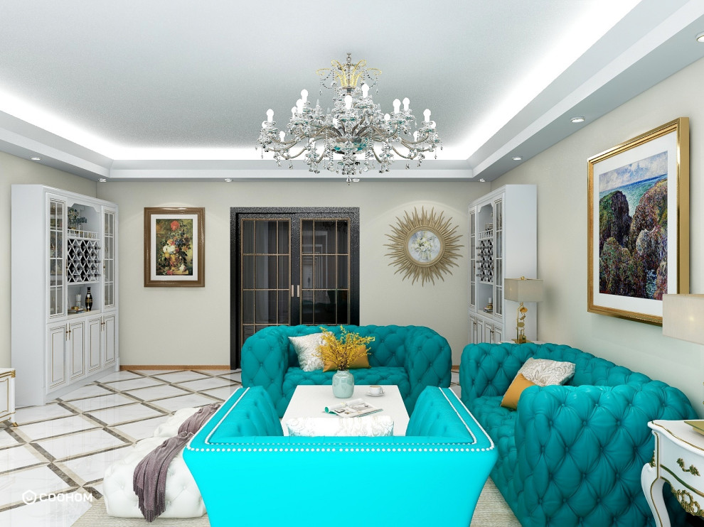 30 Sqm Living Room Interior Design in Classic French Style Victorian