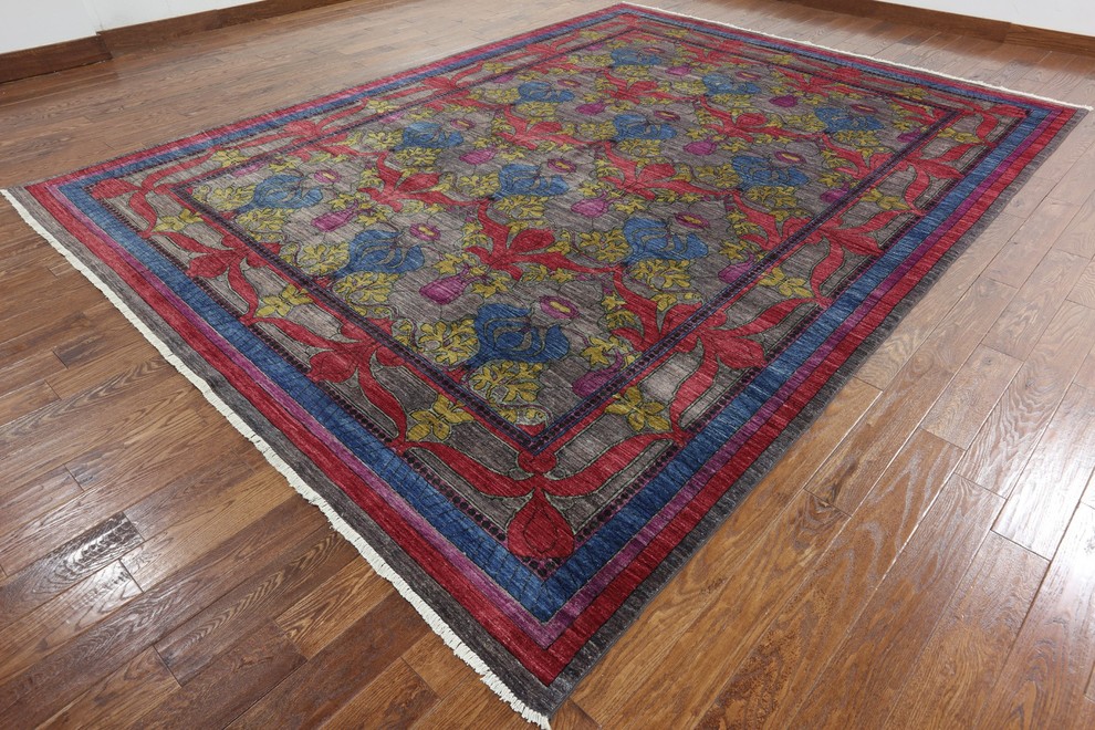 10x14 William Morris Design Oriental Handmade Modern Rug, P3829, 10'1"x13'7" Craftsman Area