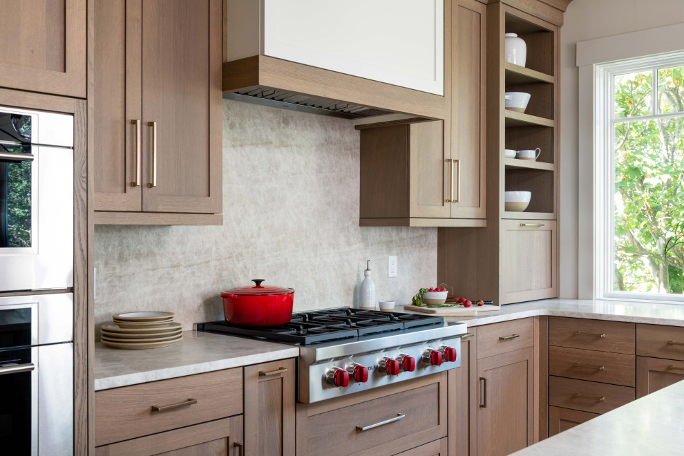 Example of a transitional kitchen design in Boston