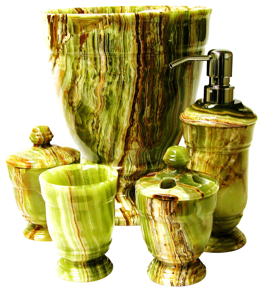 5 Piece Set, Classic Green Onyx Traditional Bathroom Accessory Sets