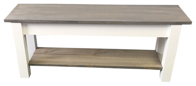 Cottage Bench With Shelf Transitional Accent And Storage