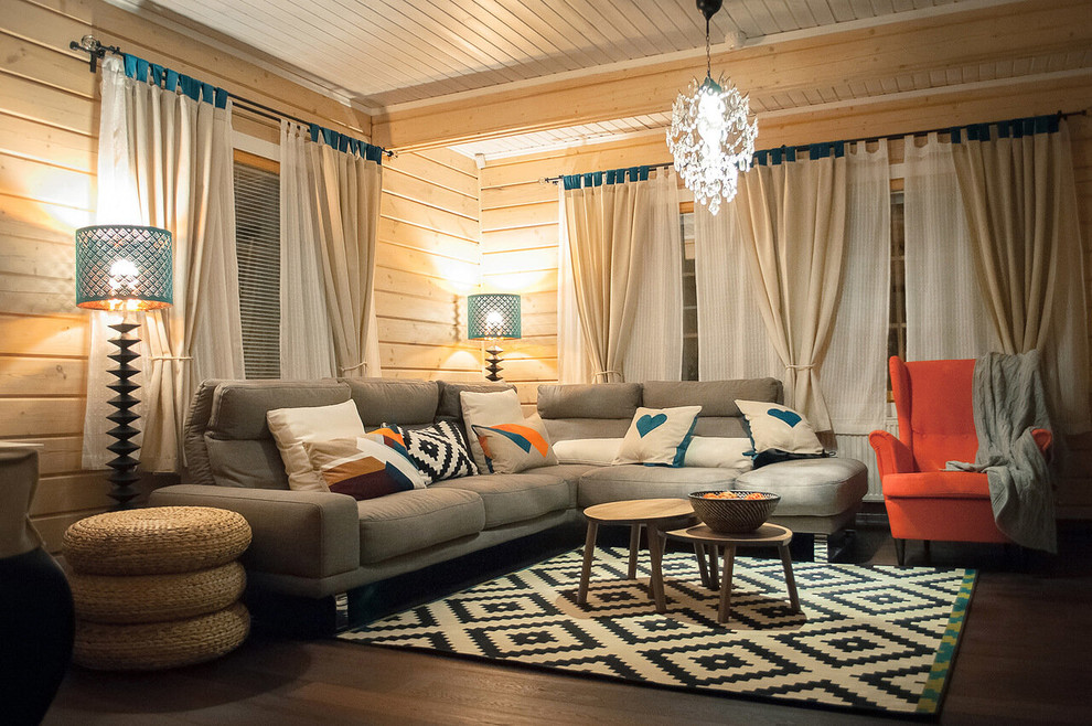 Дизайн интерьера гостиной в деревянном доме