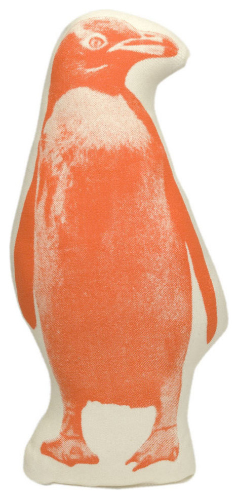 Penguin Pillow, Orange on Natural