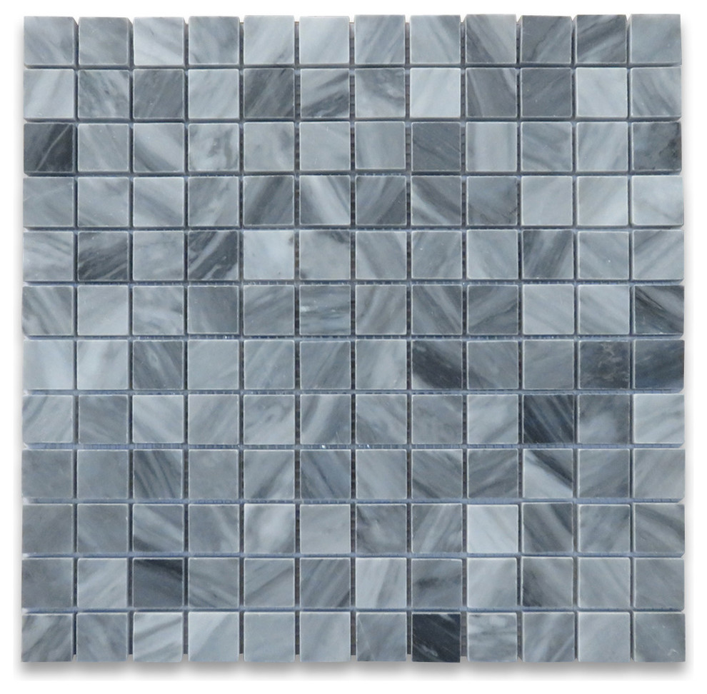Bardiglio Gray Dark Grey Marble 1x1 Grid Square Mosaic Tile Polished, 1