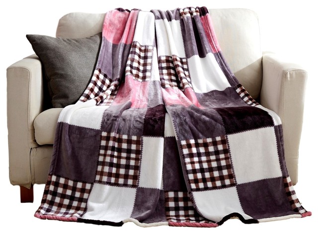 Cozy Plush for Indoor and Outdoor Use Dark Magenta Fuchsia Triangles in Purple Tones Geometric Stripes Squares Angles Digital 70 x 90 Ambesonne Edgy Soft Flannel Fleece Throw Blanket 