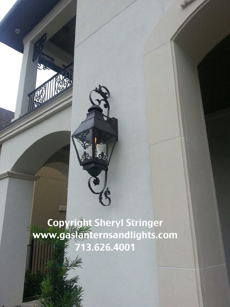 Sheryl's French Chateau Natural Gas Lantern with Solid Top and Dark Patina Finis
