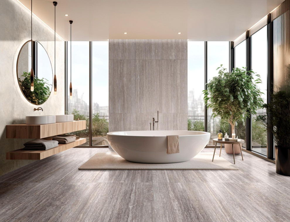Foto di una stanza da bagno contemporanea con pavimento in gres porcellanato