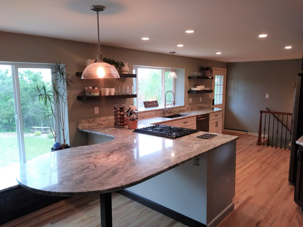 Inspiration for a transitional kitchen remodel with granite countertops