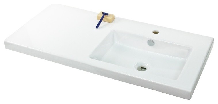 High-End Rectangular Wall Mounted, or Built-In Ceramic Sink, One Faucet