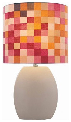 Lite Source Reiko 17-inch Ceramic Table Lamp, Latte with Colored Fabric Shade