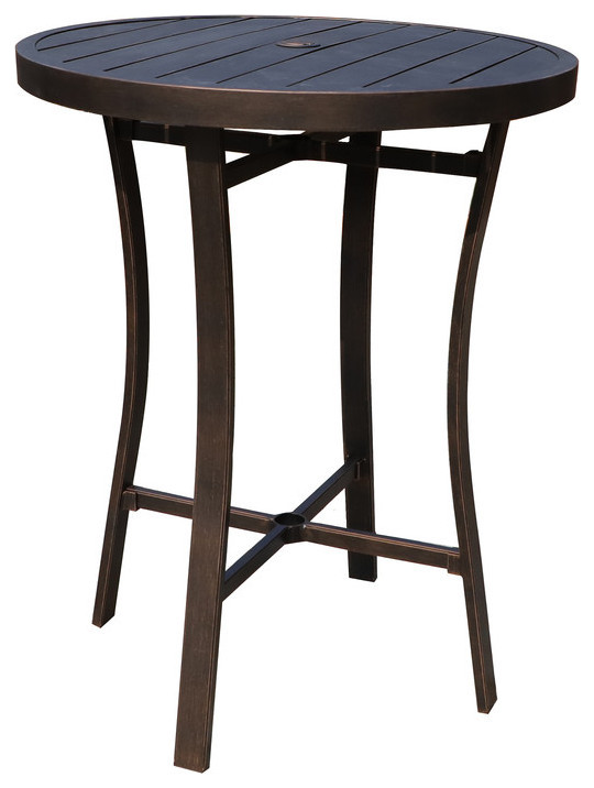 Outdoor Aluminum 32 Inch Round Bar High Table Transitional Outdoor
