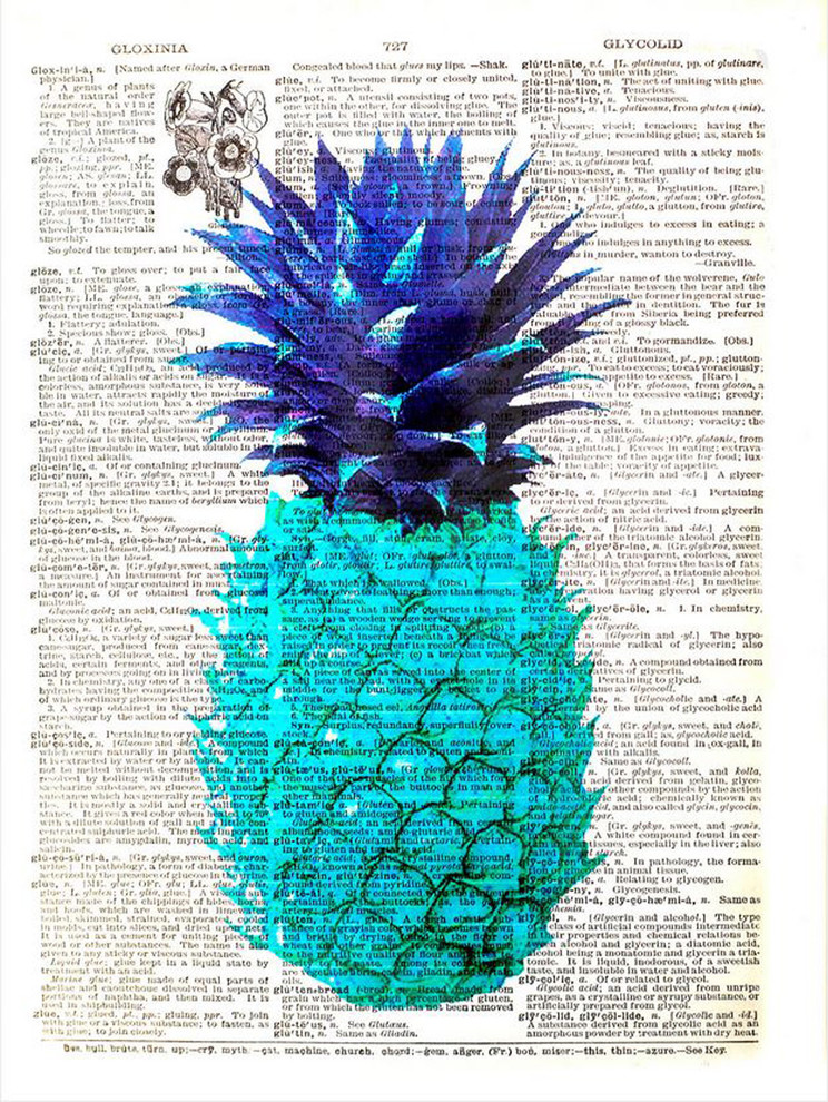 Art N Wordz Pineapple Blue Original Dictionary Sheet Pop Art Print