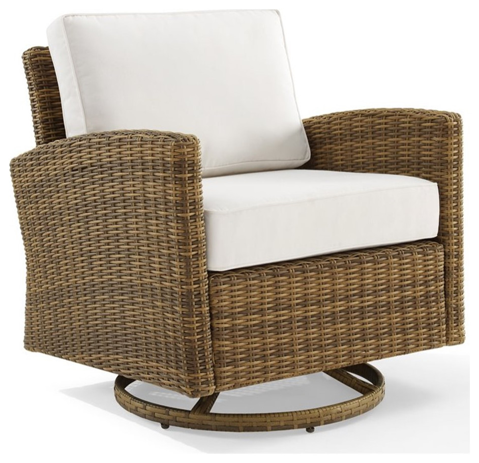 Afuera Living Wicker / Rattan Outdoor Swivel Rocker Chair in White/Brown