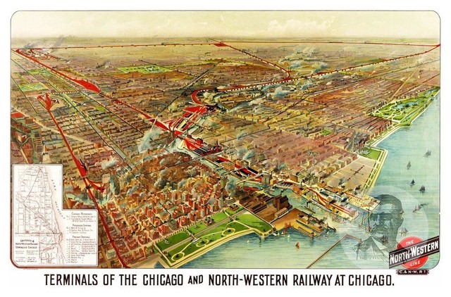 Vintage Illinois Art Historic Decor IL from 1892 Old Map of Chicago
