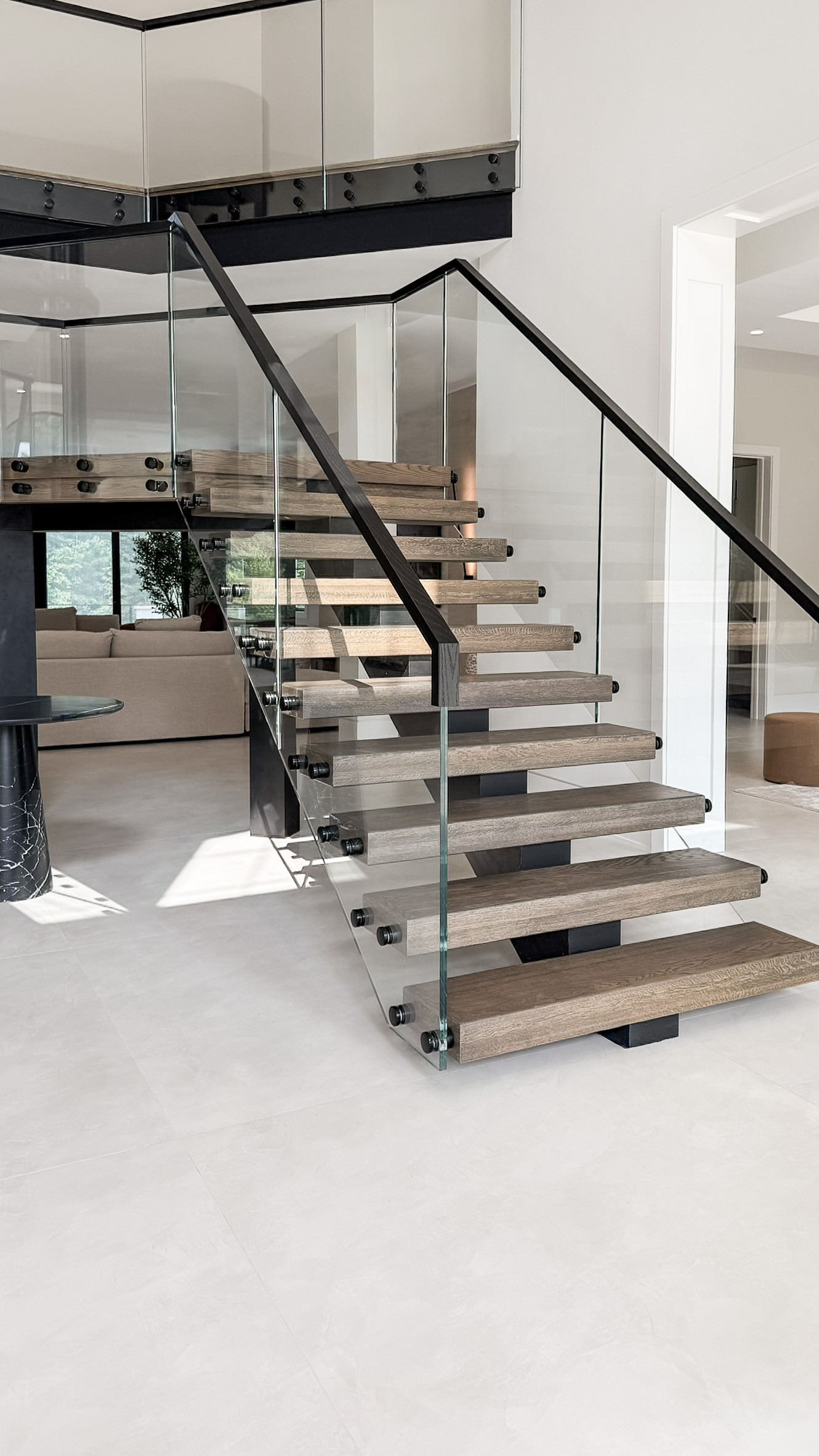 Project #159 | Modern Foyer Stair with Stand-off Glass Railing