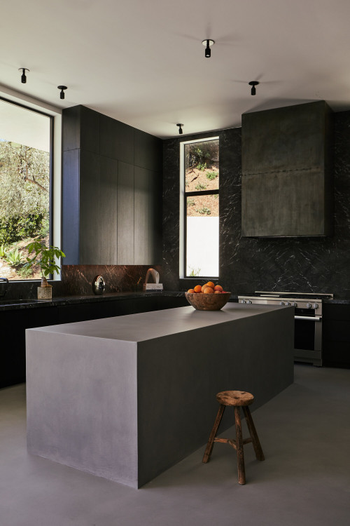 Experience Modern Drama with Minimalist Kitchen Inspirations: Concrete Island and a Crisp White Ceiling