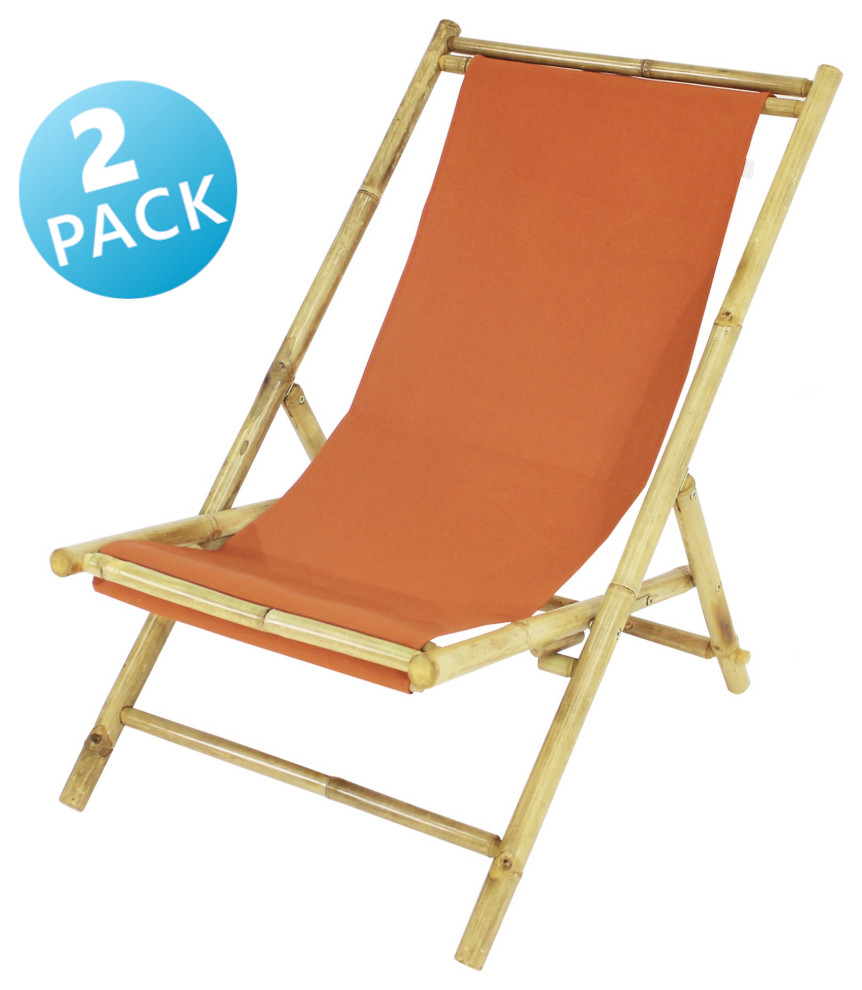 Folding Bamboo Relax Sling Chair - Set of 2 - Asian - Outdoor Folding Chairs - by STATRA