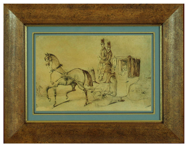 H. Hal Kramer Co. Framed Etching Horses and Carriage Wall Decor
