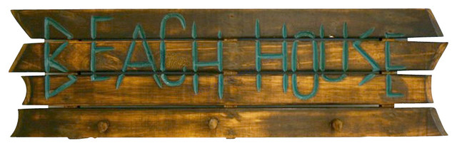 Wooden Brown Beach House Sign WithPegs 38'' Beach Bedroom Accessories, Brand New