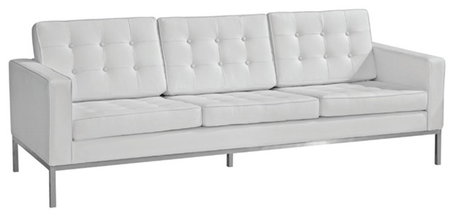 Button White Leather Sofa