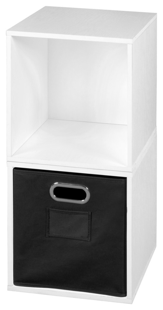 Niche Cubo Storage Set, 2 Cubes and 1 Canvas Bin, White Wood Grain