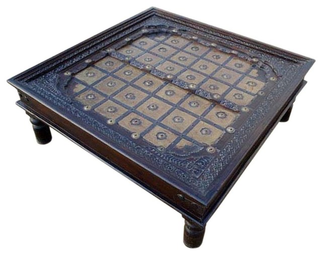 Golden Palace Espresso Hand Carved Square Coffee Table Traditional