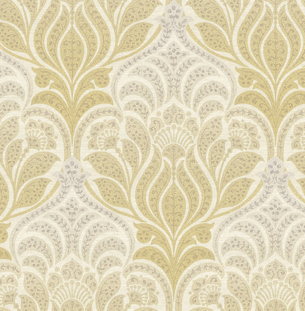 Twill Yellow Damask Wallpaper Traditional Wallpaper by Brewster